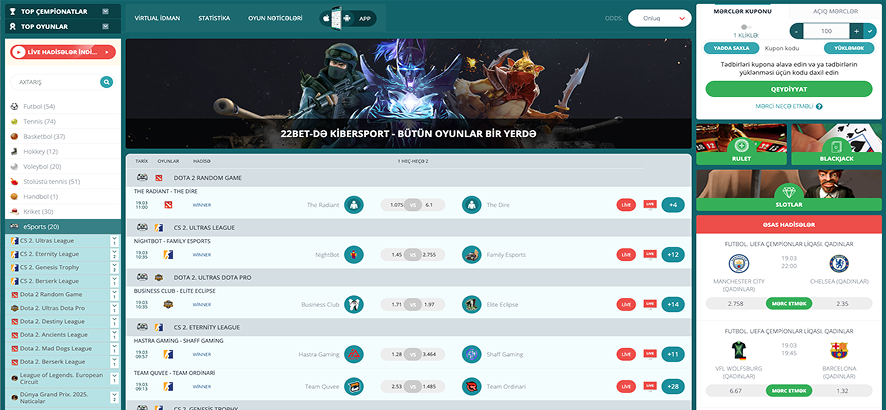 22Bet idman kitabı